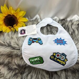 White Gaming-Themed Kids Bib